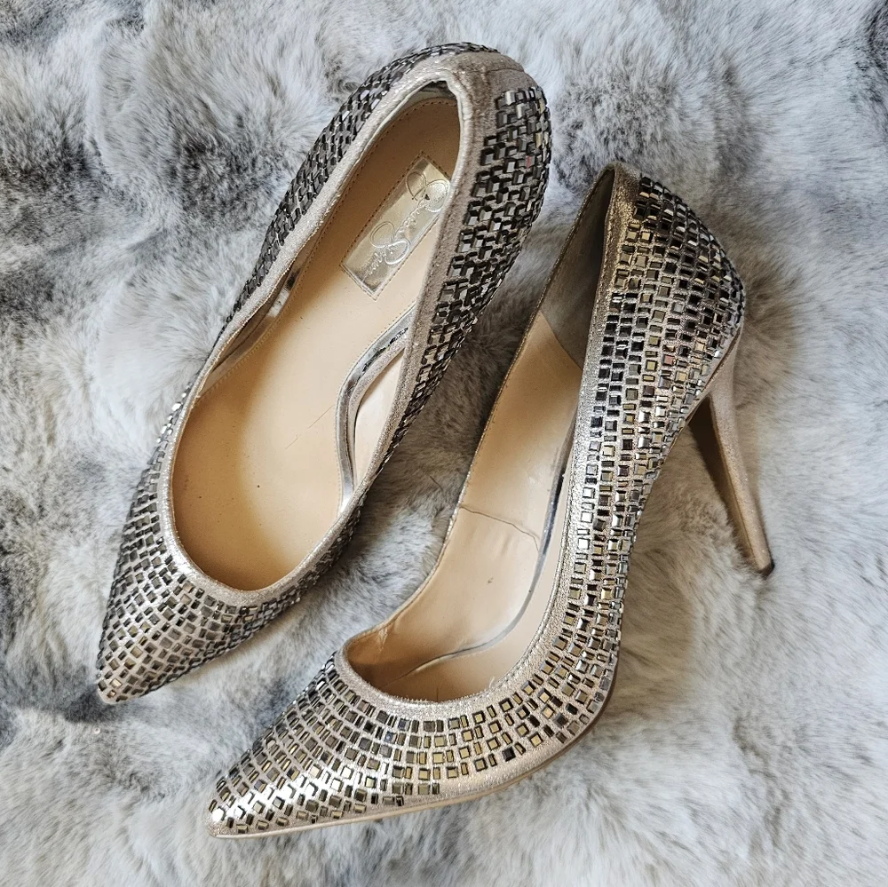 Jessica Simpson Claya Metal Pump in Gold Pewter high heel shoes size 10
